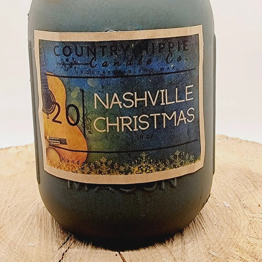 Nashville Christmas Painted Rustic Farmhouse Jar Candle - Olde Glory