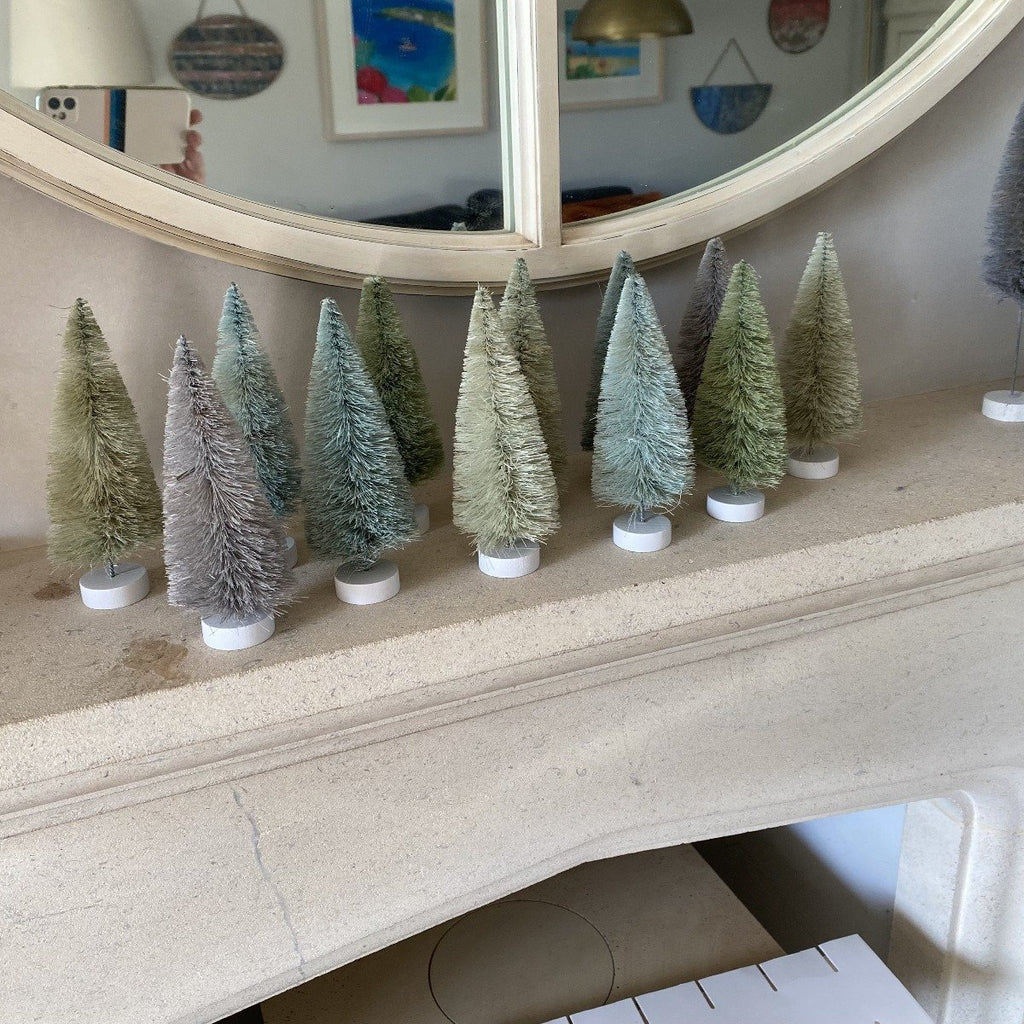 Set of 12 Winter Green Bottle Brush Trees - Olde Glory