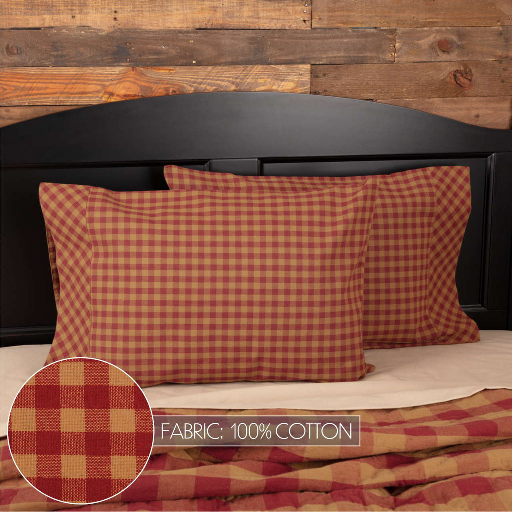 Set of 2 Burgundy Check Pillow Cases - Olde Glory