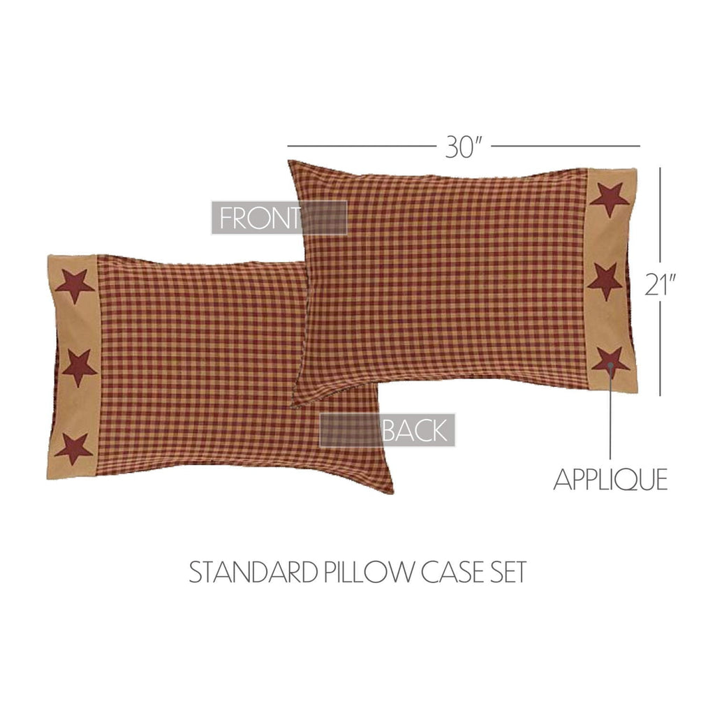 Set of 2 Ninepatch Star Burgundy Check Pillow Cases - Olde Glory