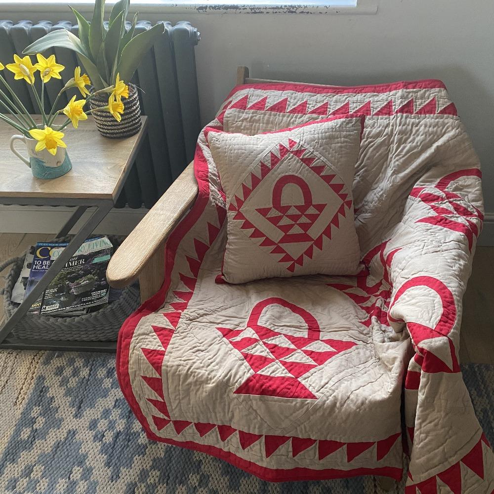 Tea Dyed Red Country Baskets Throw Quilt - Olde Glory