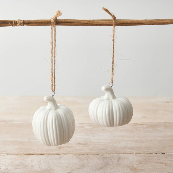 White Ceramic Pumpkin Ornament Olde Glory