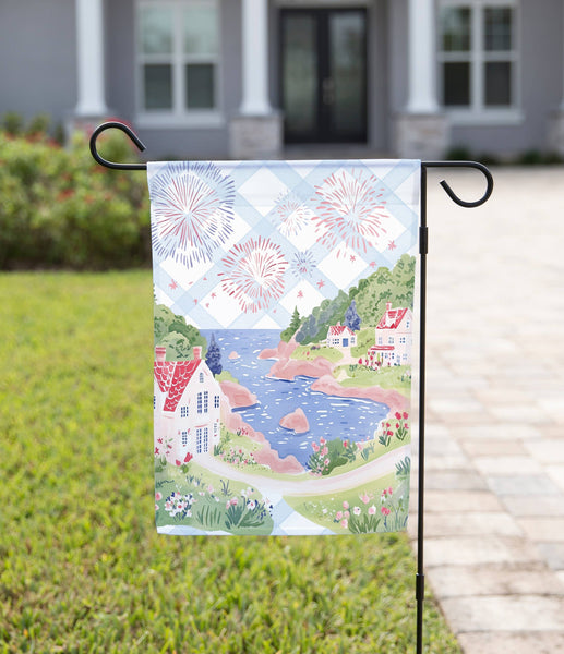 Seaside Fireworks Garden Flag