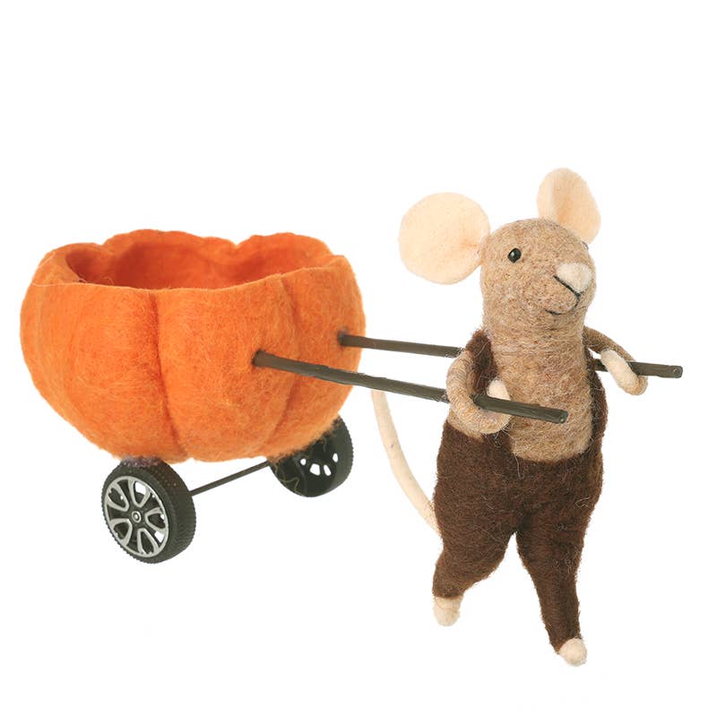 Felt Mouse with Pumpkin Carriage Decoration