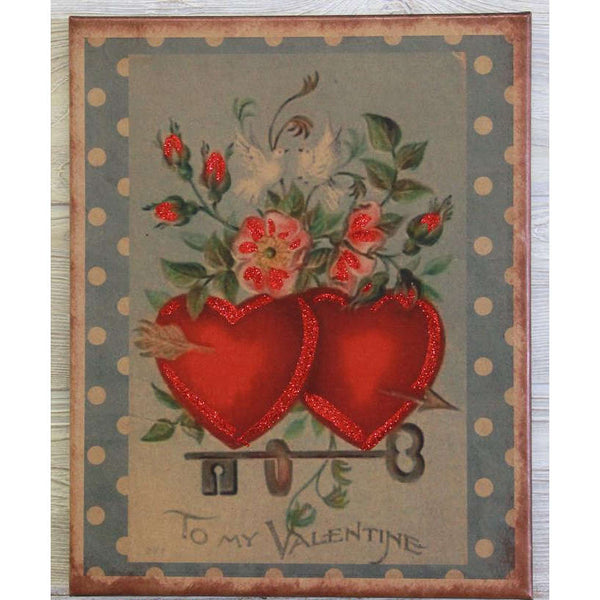 Vintage Style Valentine's Day Folk Art Canvas