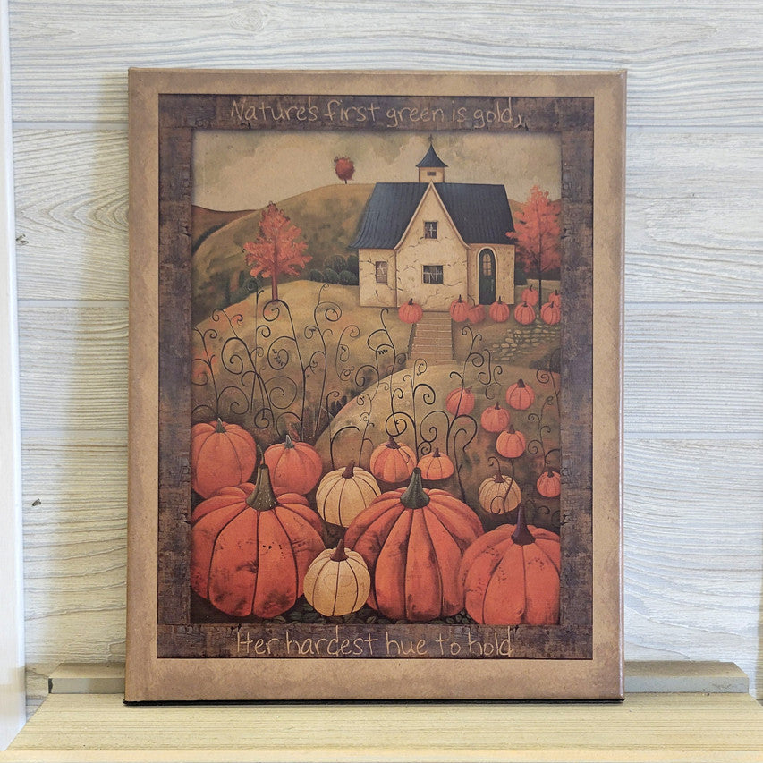 Primitive House with Pumpkins Canvas