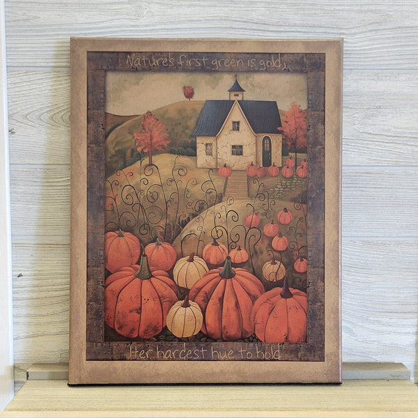 Primitive House with Pumpkins Canvas
