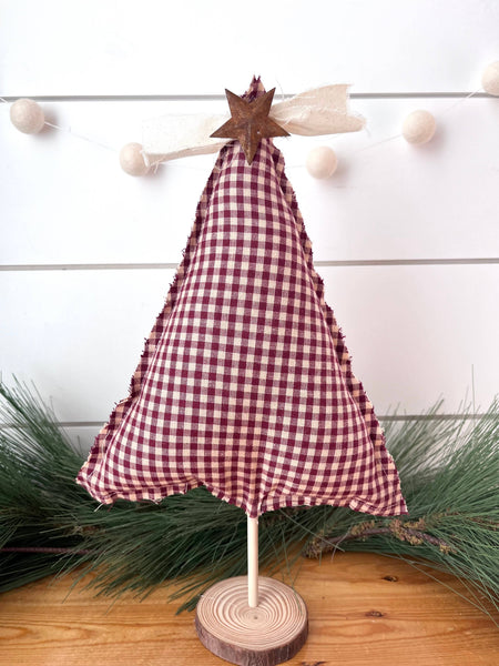 Primitive Burgundy Gingham Christmas Tree