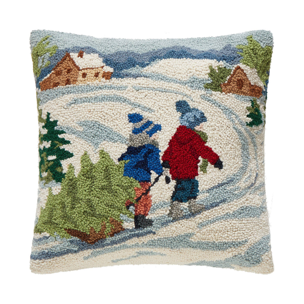 Snowy Landscape Christmas Tree Hooked Cushion