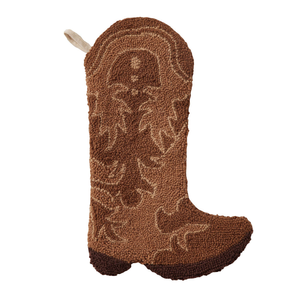 Brown Cowboy Boot Hooked Christmas Stocking