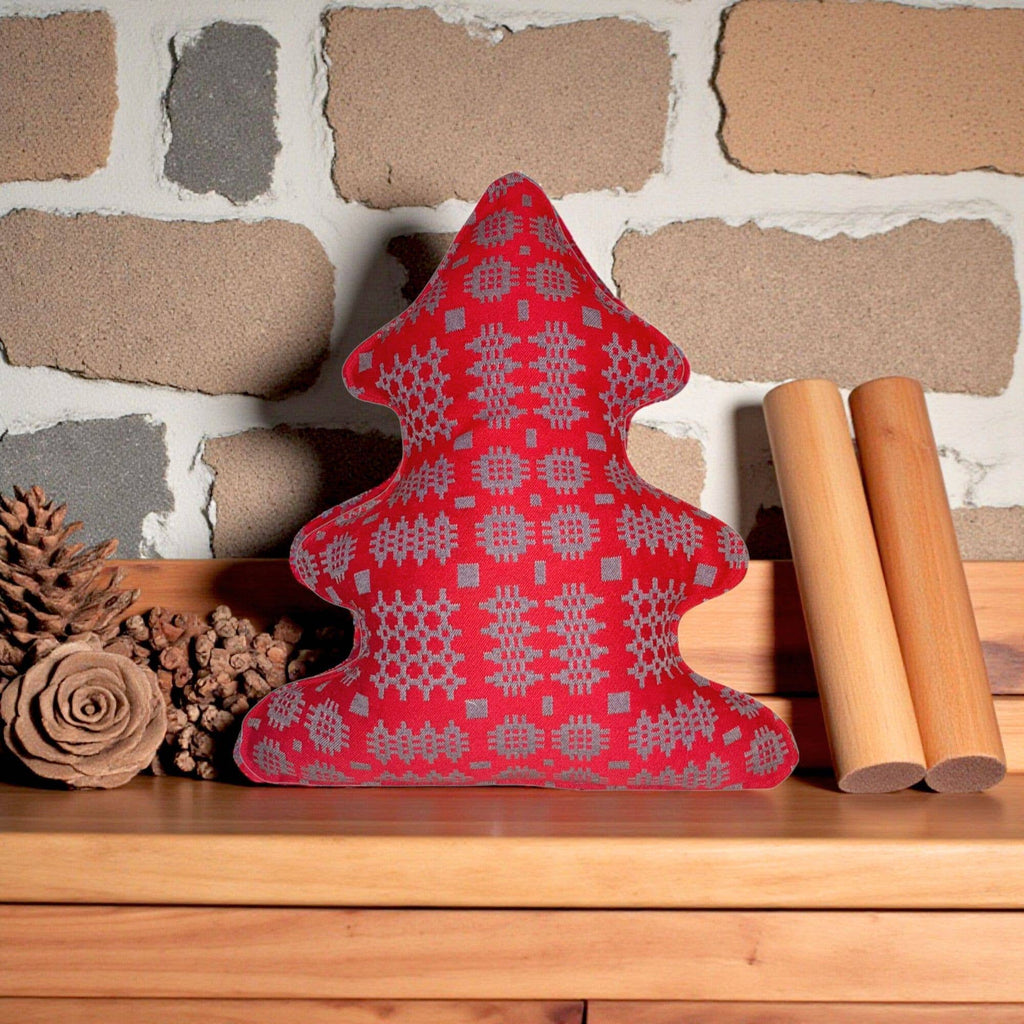 Red Welsh Tapestry Fabric  Christmas Tree Cushion