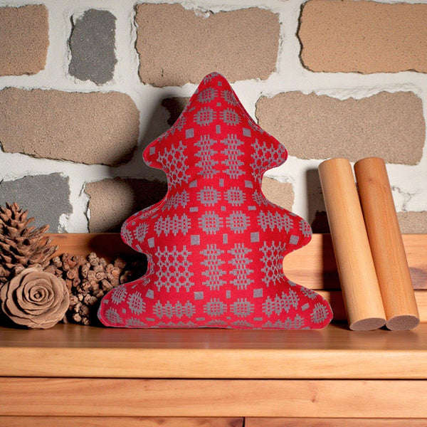 Red Welsh Tapestry Fabric  Christmas Tree Cushion