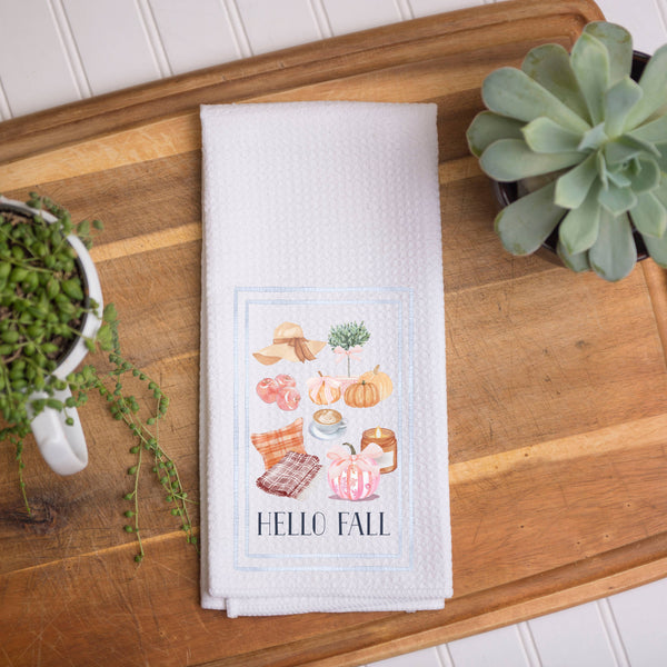 Hello Fall Autumn Icons Flat Weave Towel