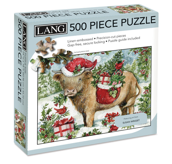 Lang Holiday Highland Cow 500 Piece Jigsaw Puzzle
