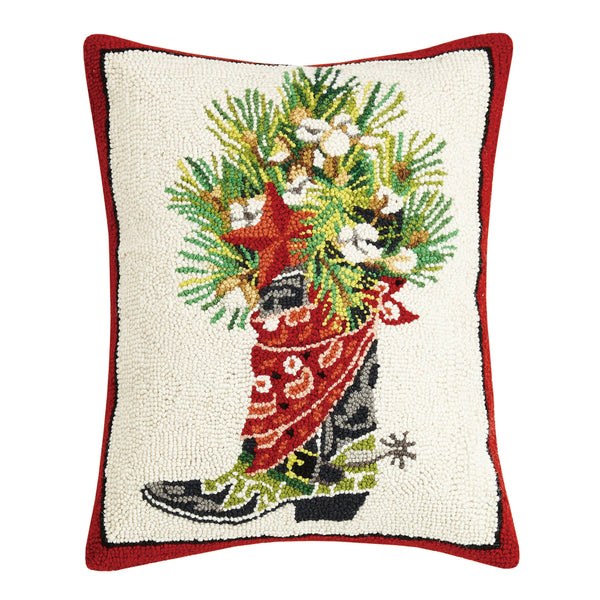 Large Festive Cowboy Boot Hooked Cushion