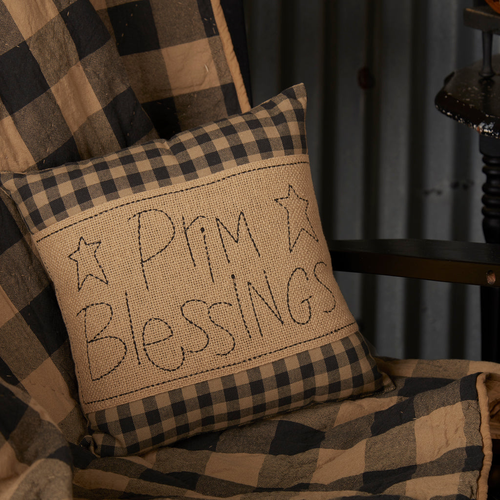 Small Black Check Prim Blessings Cushion