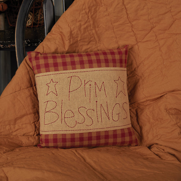 Small Burgundy Check Prim Blessings Cushion