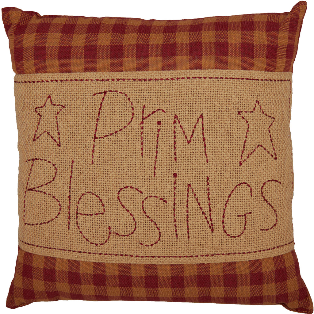 Small Burgundy Check Prim Blessings Cushion