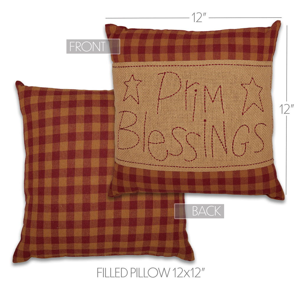 Small Burgundy Check Prim Blessings Cushion