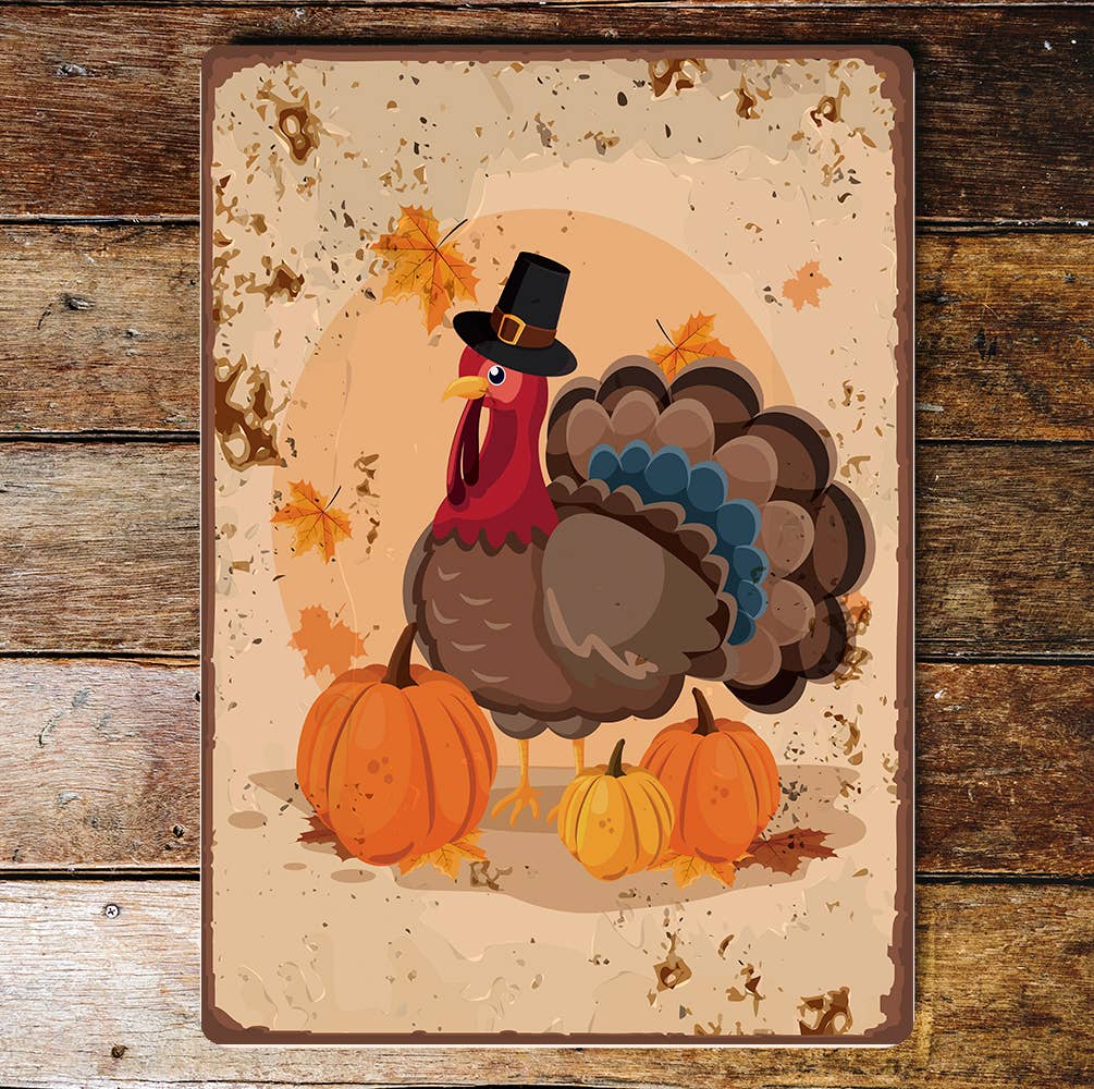 Vintage Style Thanksgiving Turkey Metal Sign