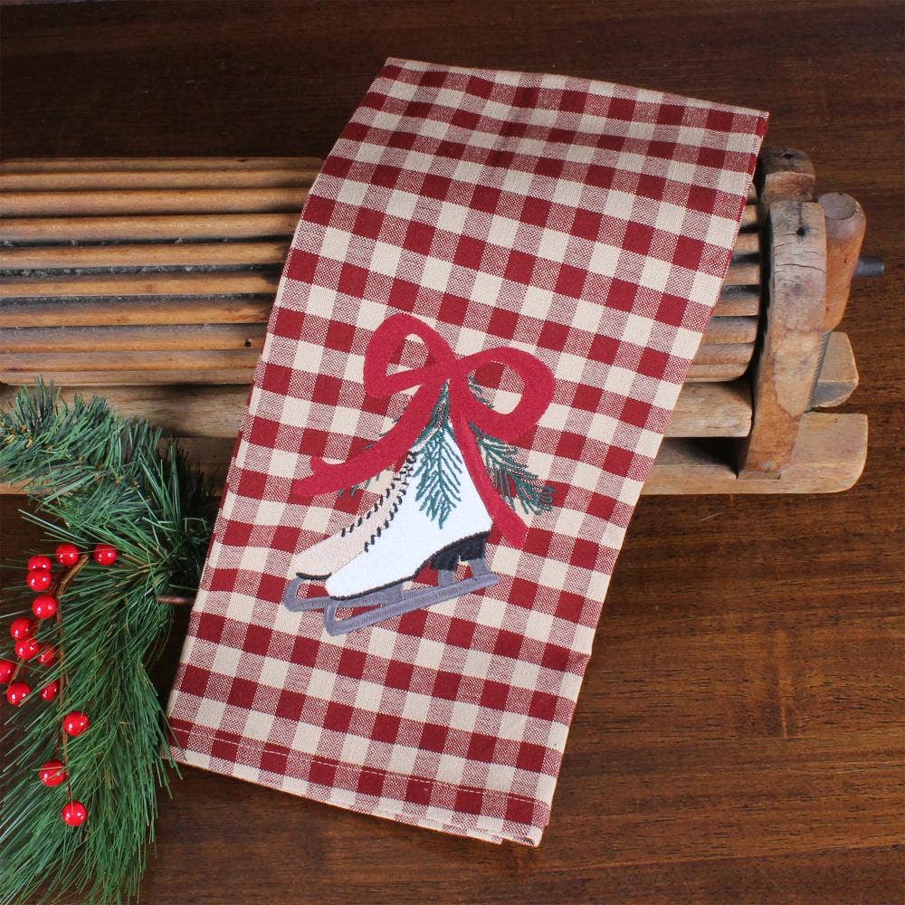 Figure Skates Homespun Gingham Towel