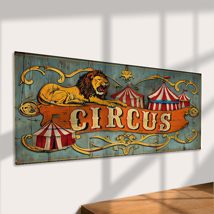 Vintage Style Circus Metal Sign with Lion & Big Top Carnival