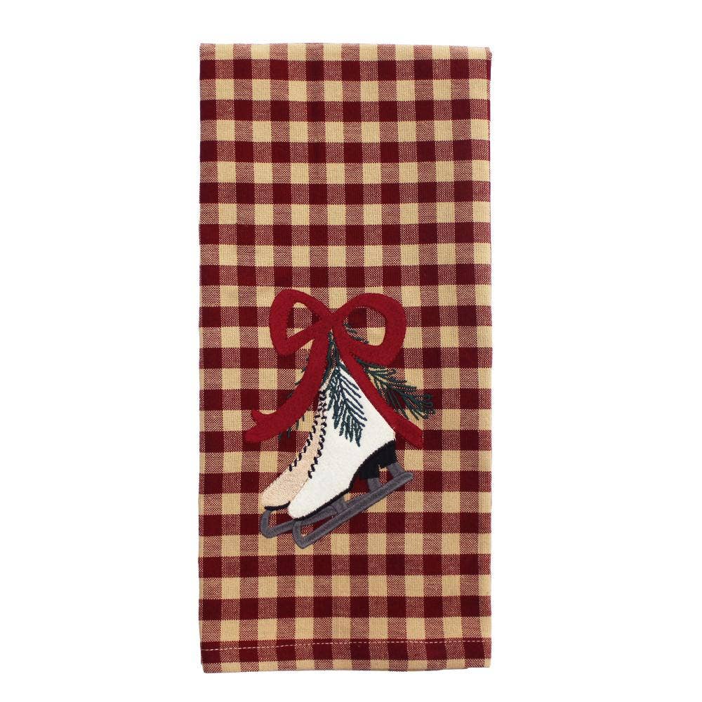 Figure Skates Homespun Gingham Towel