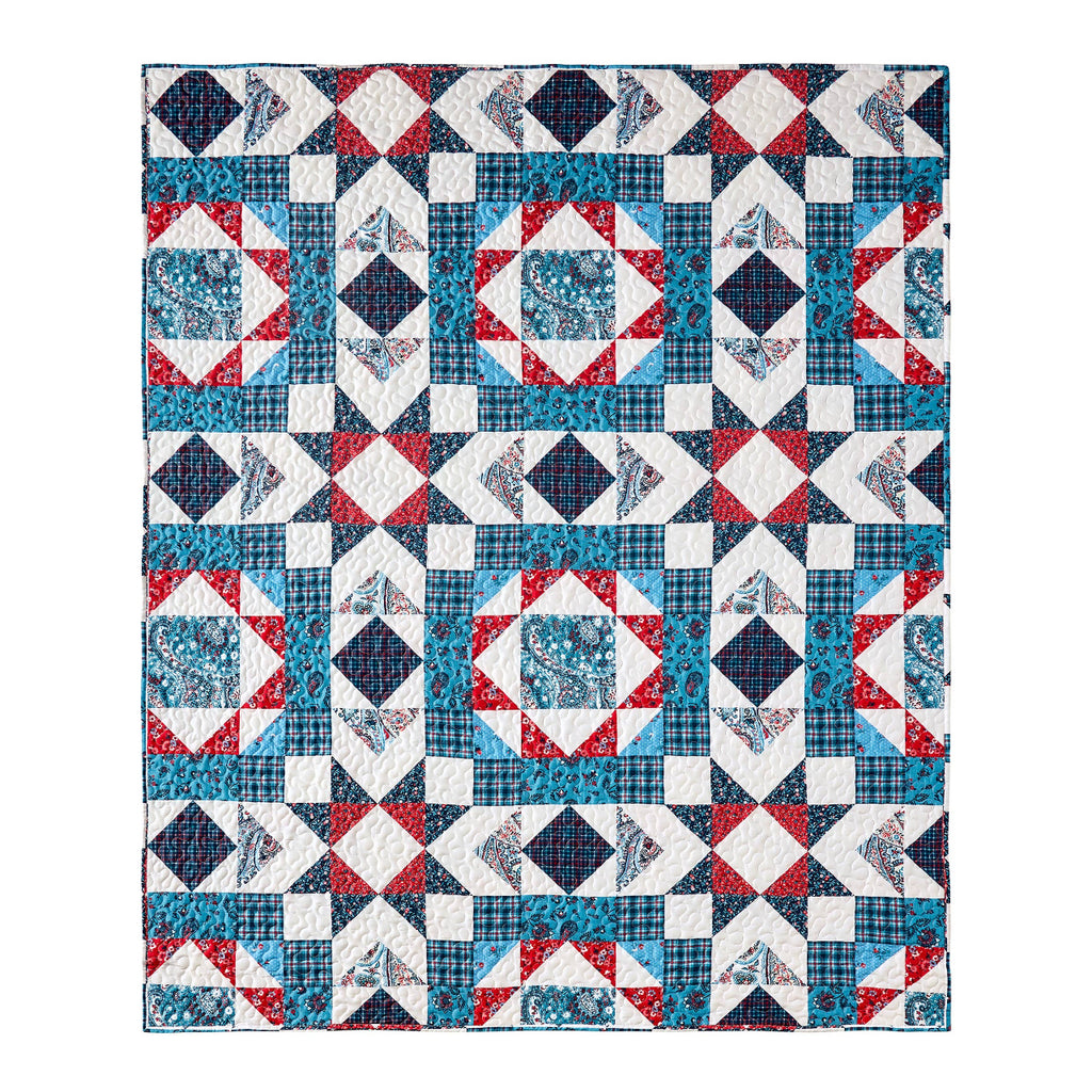 Red White and Blue Lightweight Star Throw Quilt