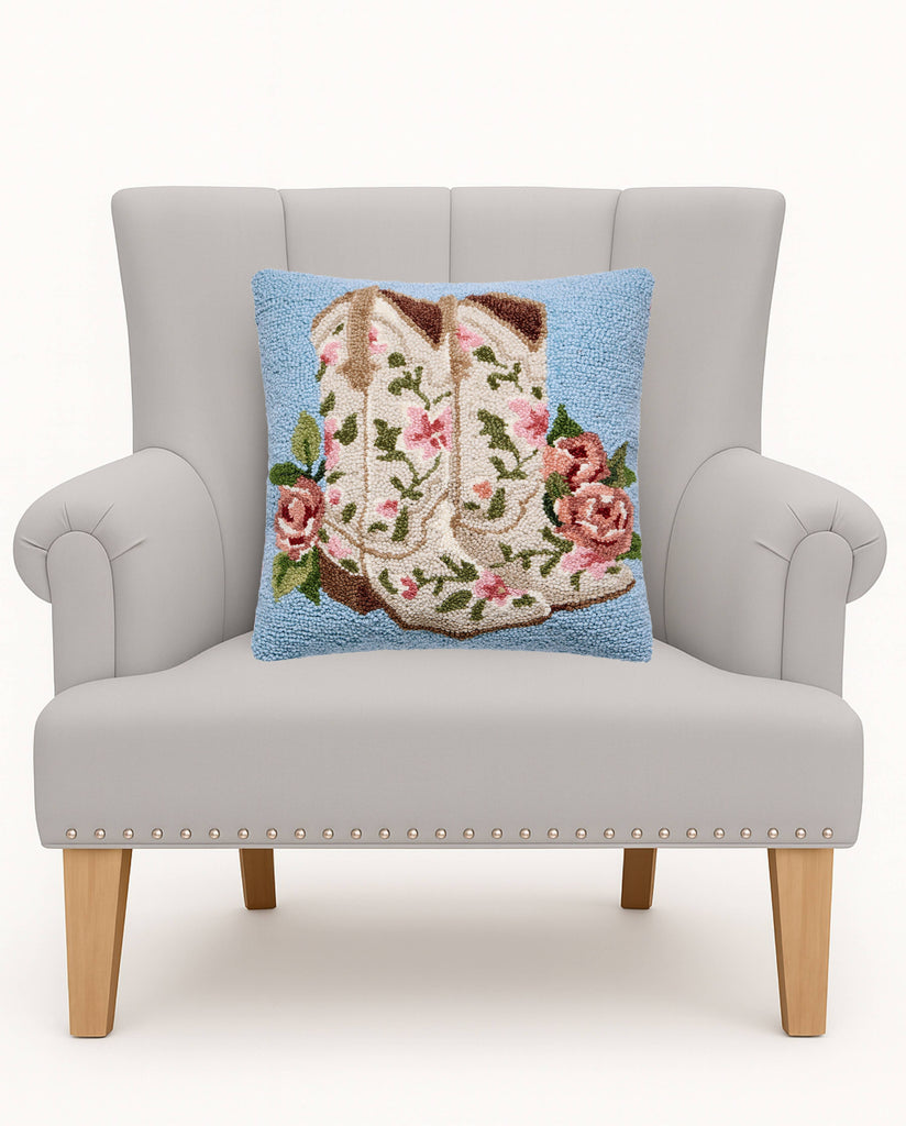 Floral Cowgirl Boots Hooked Cushion
