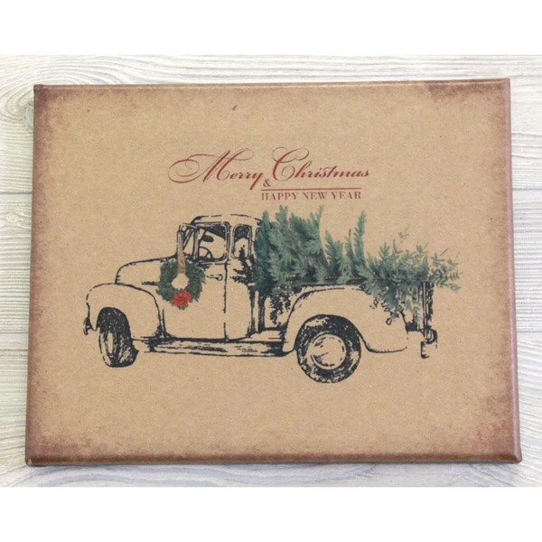 Merry Christmas & Happy New Year Vintage Truck Canvas