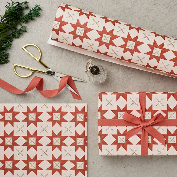 Red Quilt Pattern Christmas Gift Wrapping Paper