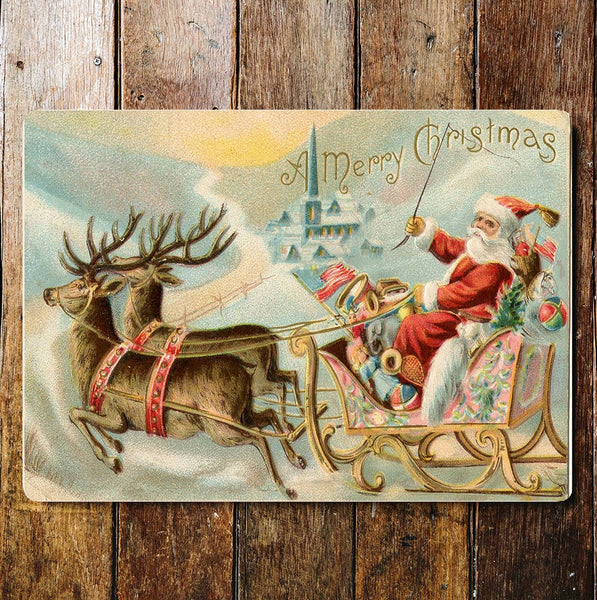 Christmas Santa Sleigh  Wall Metal Sign Plaque