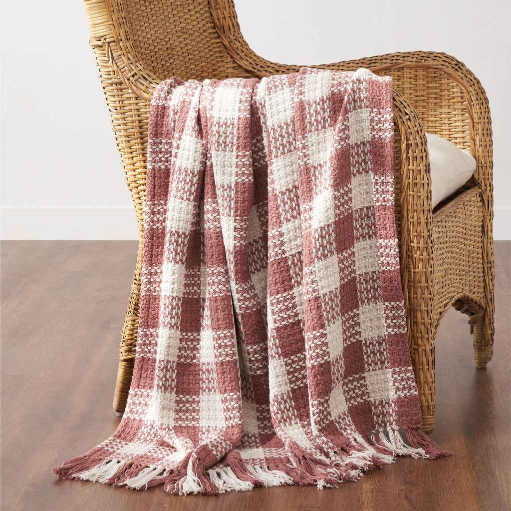 Dusty Rose Woven Check Throw Blanket