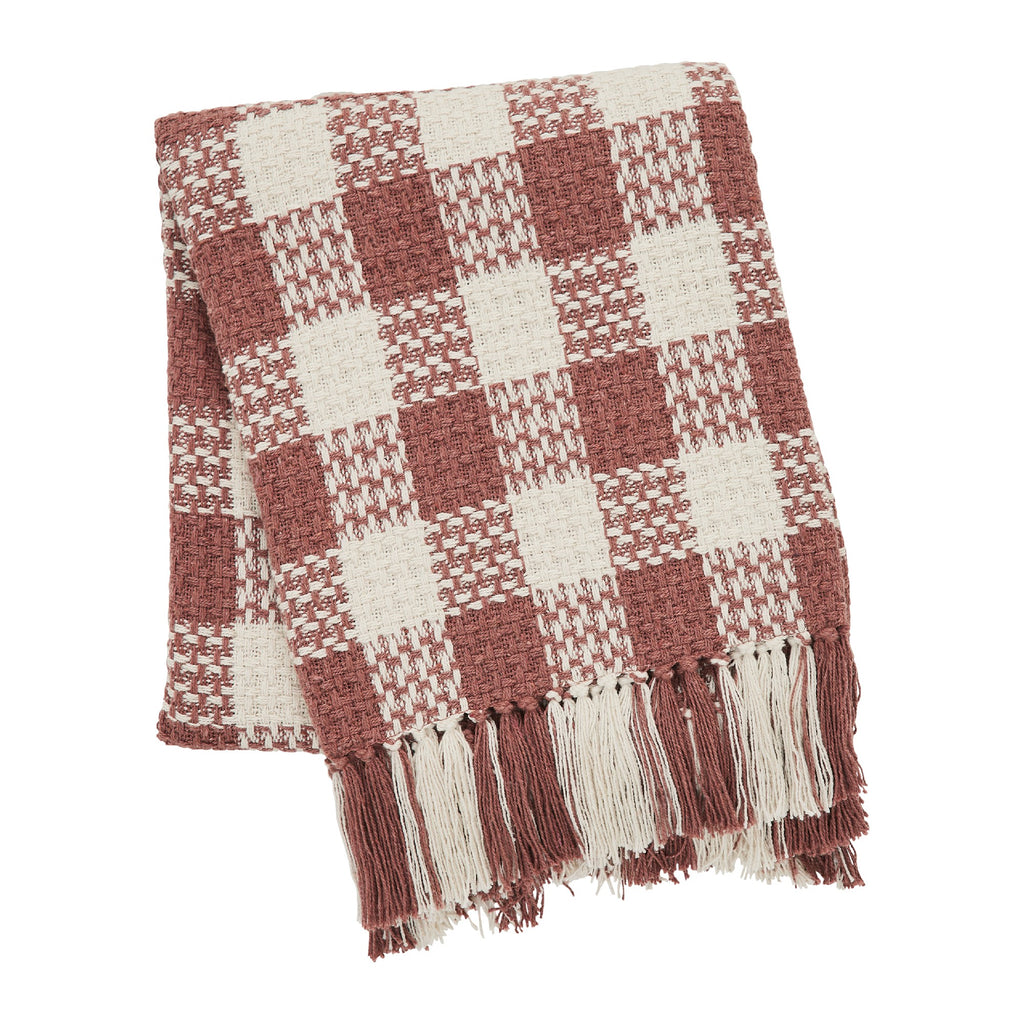 Dusty Rose Woven Check Throw Blanket