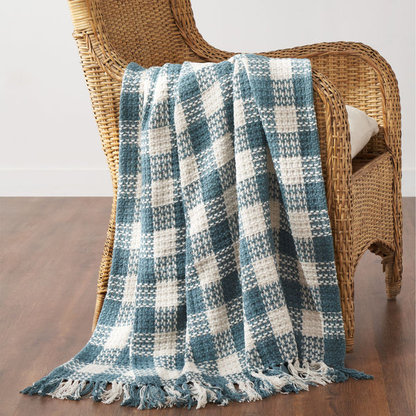 River Blue Woven Check Throw Blanket