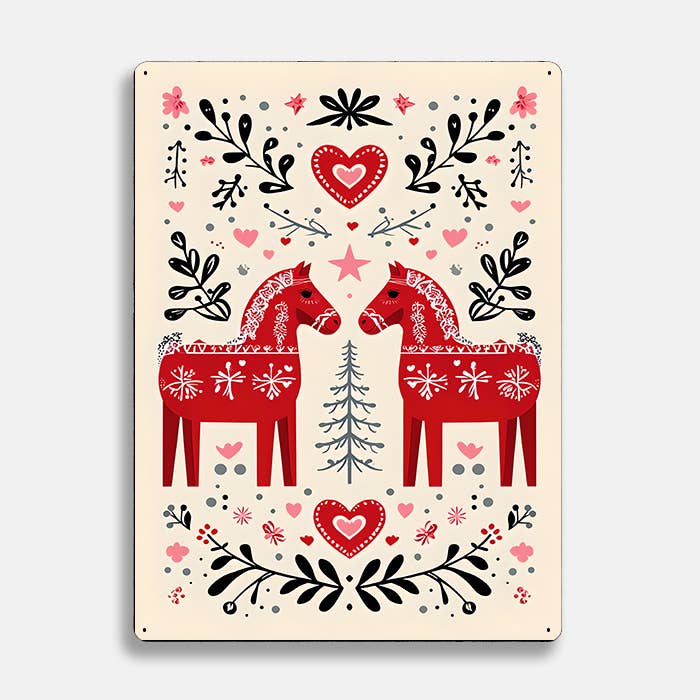 Dala Horse Scandinavian Folk Art Metal Sign