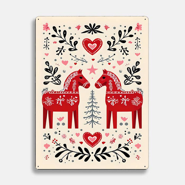 Dala Horse Scandinavian Folk Art Metal Sign