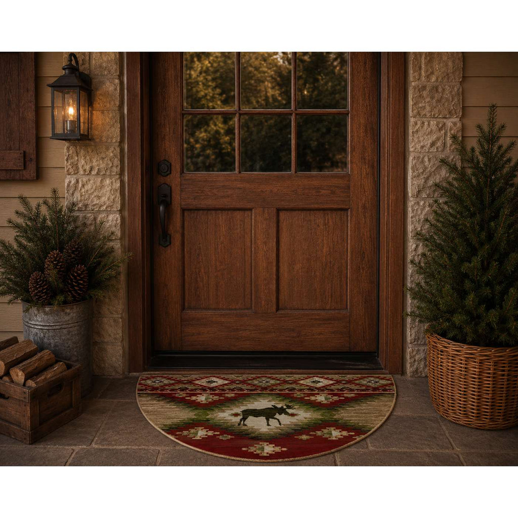 Yukon Red Half Moon Shaped Rug