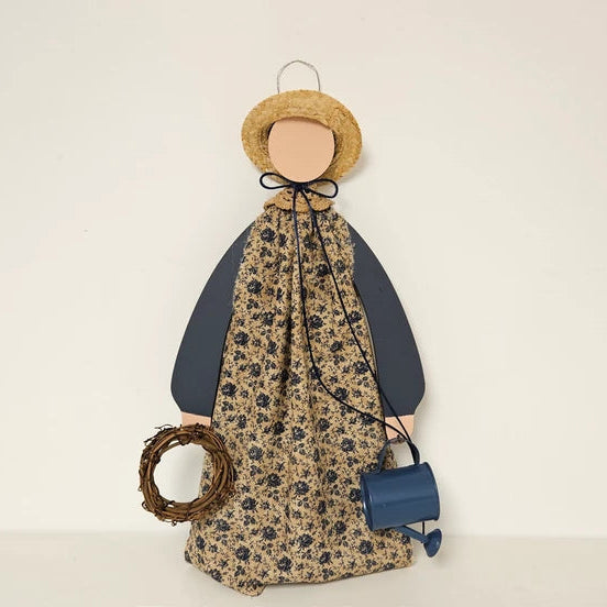 Large Primitive Country Girl Doll with Watering Can