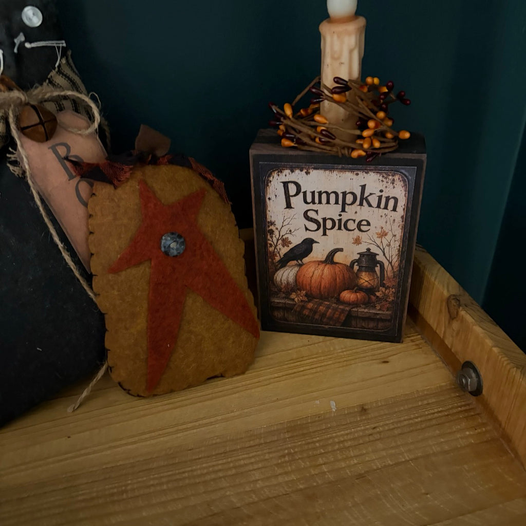 Pumpkin Spice Folk Art Block with Timer Candle