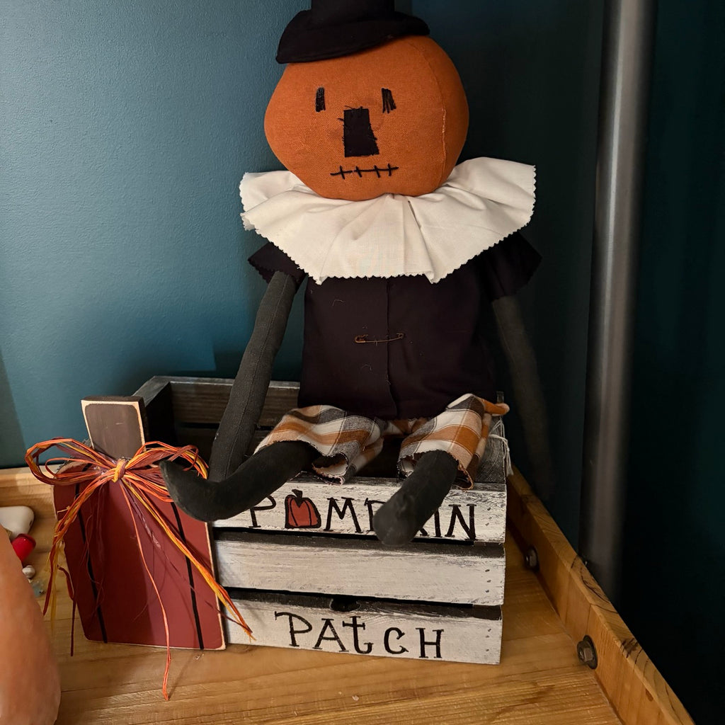 Large Primitive Pumpkin Doll with Ruffled Collar