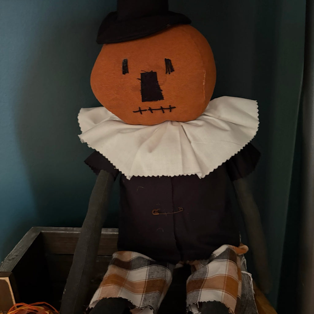 Large Primitive Pumpkin Doll with Ruffled Collar