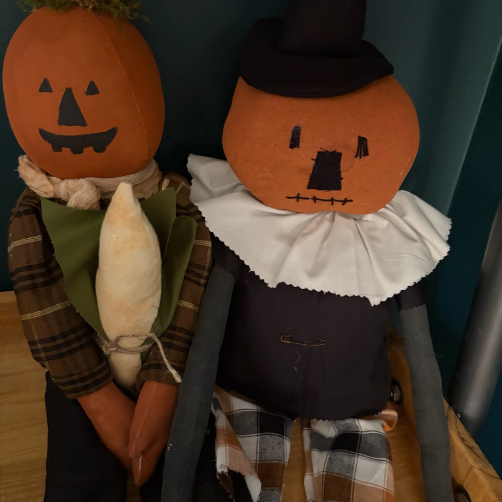Large Primitive Pumpkin Doll with Ruffled Collar