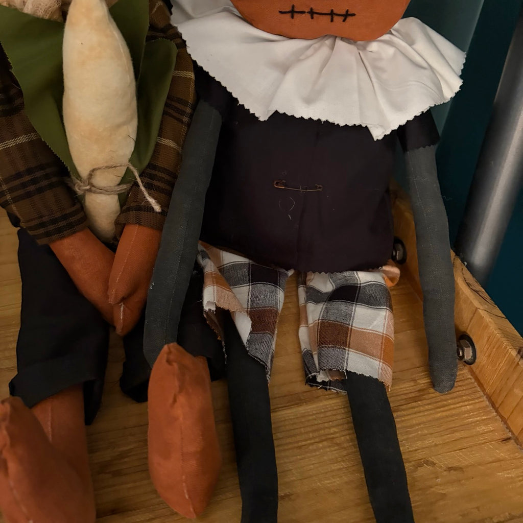 Large Primitive Pumpkin Doll with Ruffled Collar
