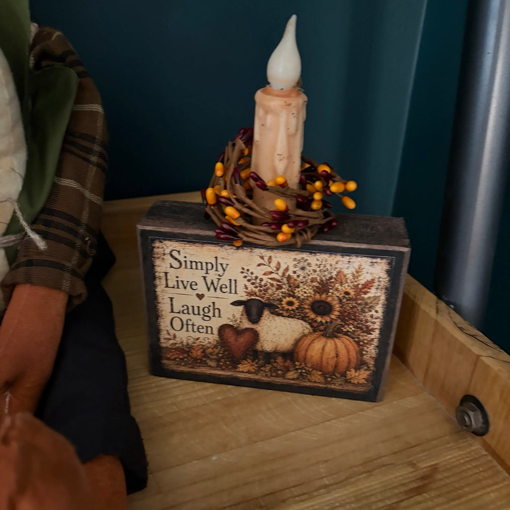 Simply Live Well Folk Art Block with Timer Candle