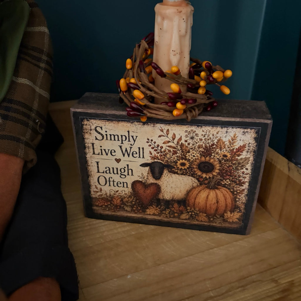 Simply Live Well Folk Art Block with Timer Candle