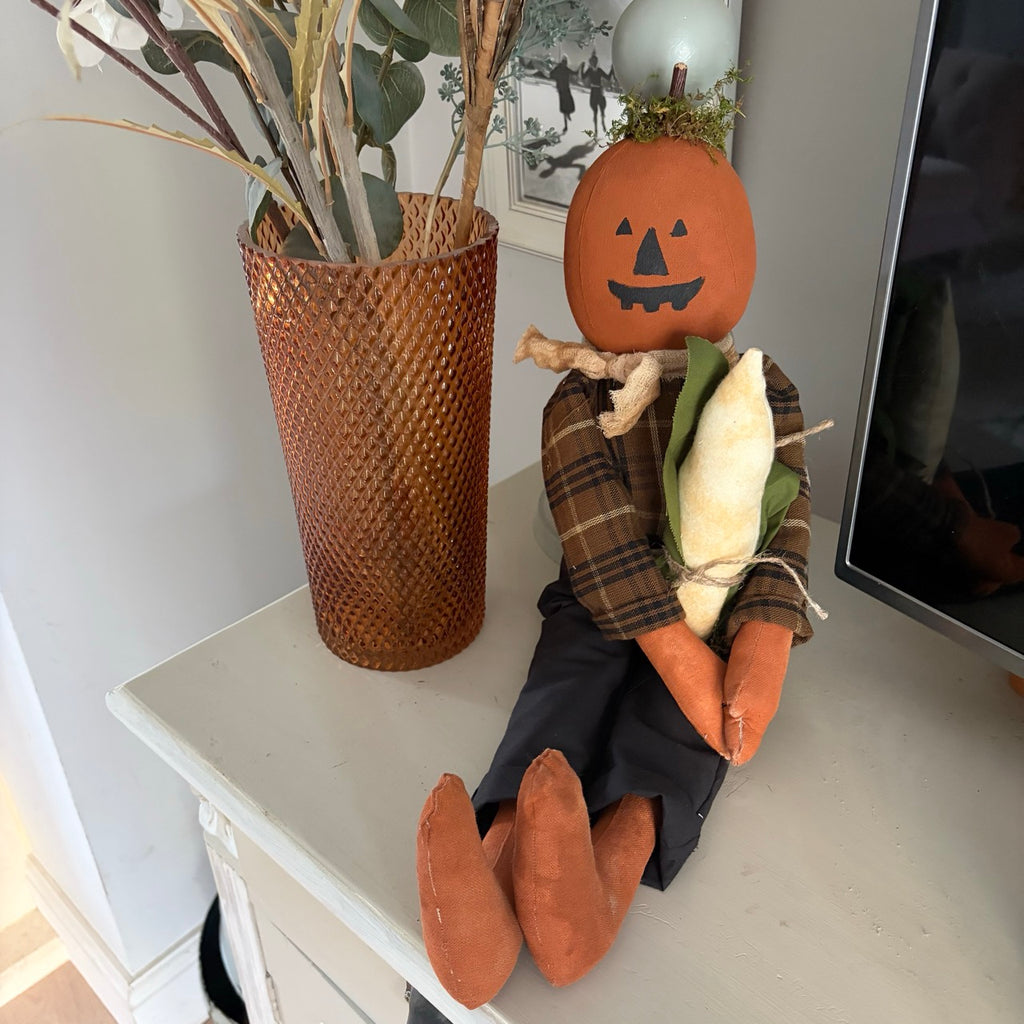 Large Primitive Pumpkin Doll with Corn Husk
