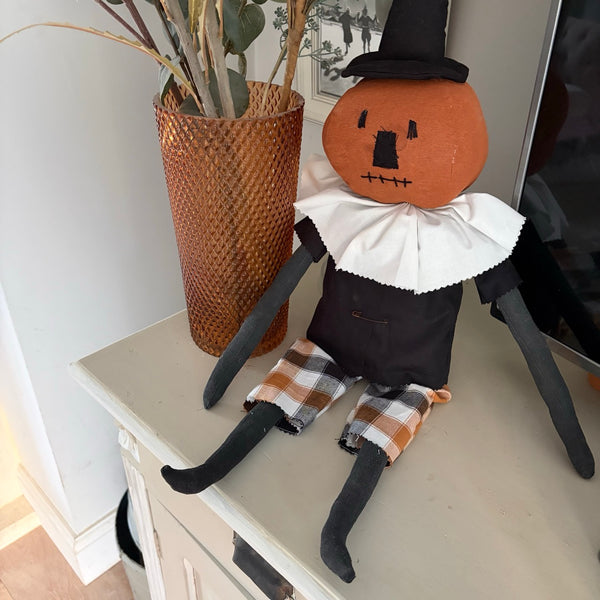 Large Primitive Pumpkin Doll with Ruffled Collar