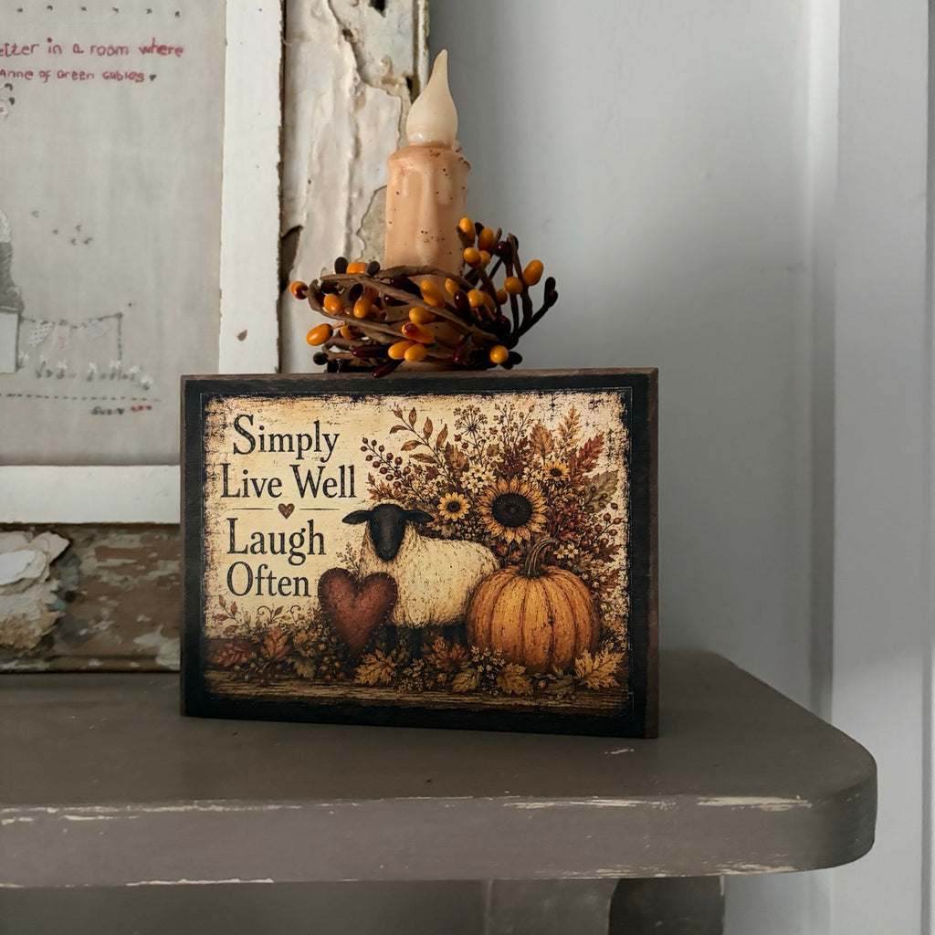 Simply Live Well Folk Art Block with Timer Candle