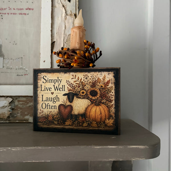 Simply Live Well Folk Art Block with Timer Candle